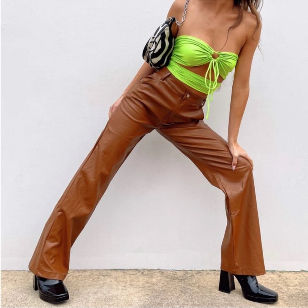 Princess Polly Womens Brown Faux Leather Pants Size XS/Small